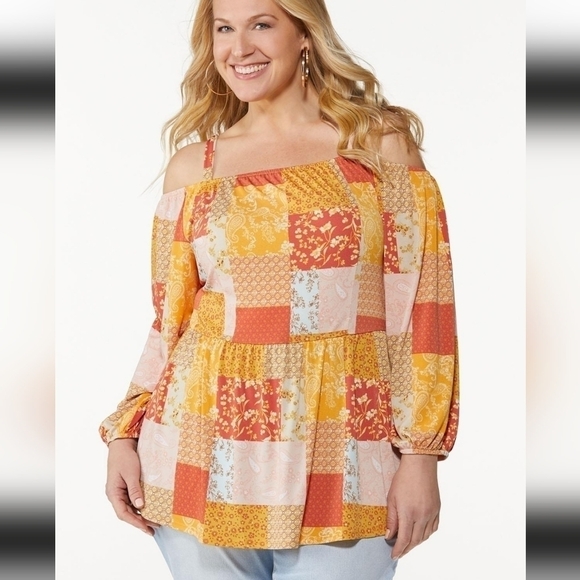 NWT MIXED PRINT BOHO TUNIC TOP BY CATO - Picture 1 of 1